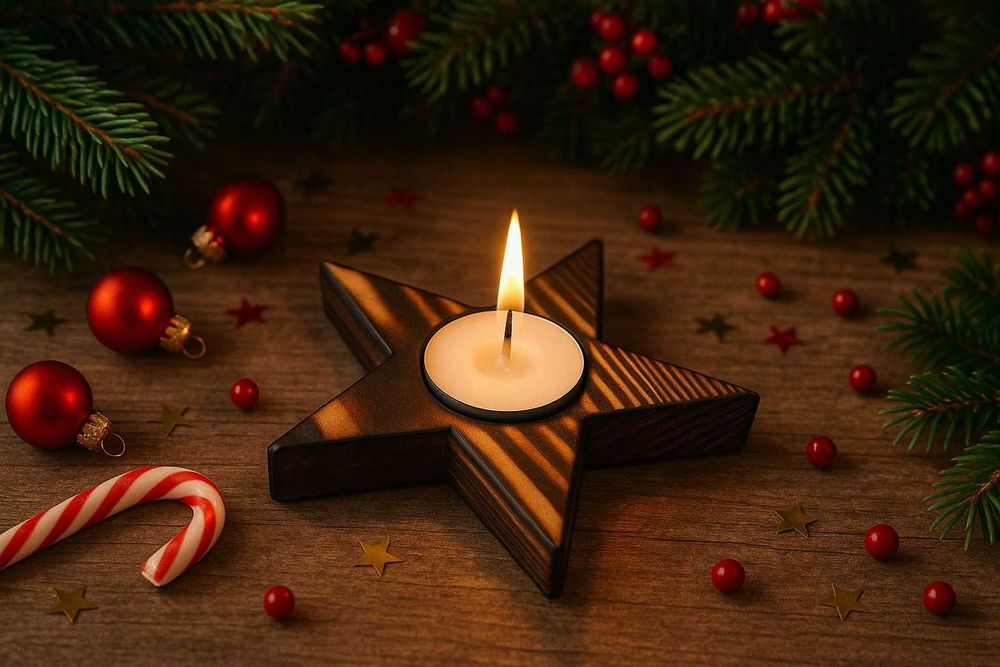 świecznik drewniany gwiazda gwiazdka ręcznie robiony wyjątkowy urok