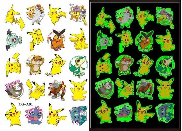 Tatuaże Pokemon Fluorescencyjne Świecące w ciemności Pikatchu 40 sztuk