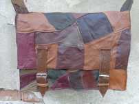 Artystyczna duża skórzana kolorowa torebka. Handmade