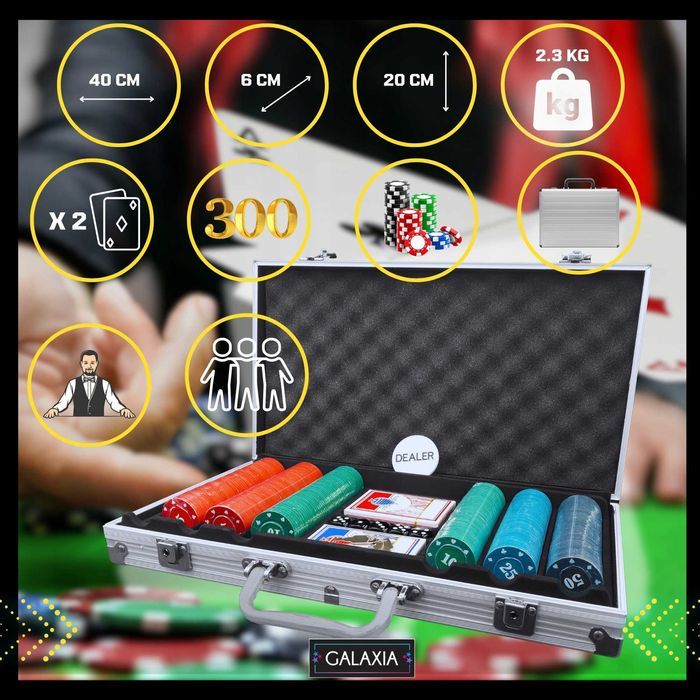 ZESTAW DO POKERA 300 ŻETONÓW Żetony Gry Poker Chips Set Karty Walizka