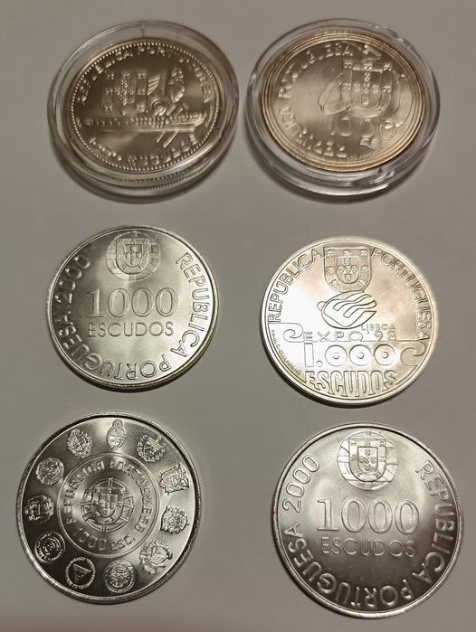 6 moedas de 1000 escudos em Prata