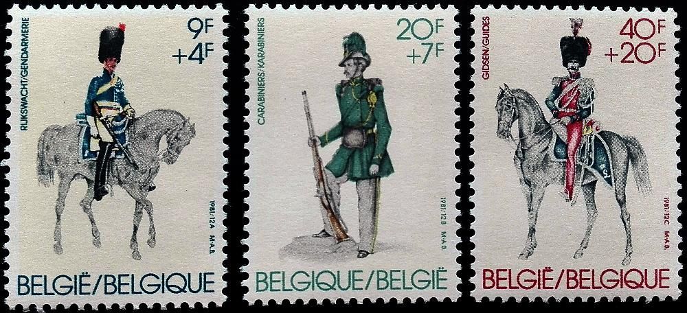 3 Znaczki Belgia 1981 Police , Military , Guides