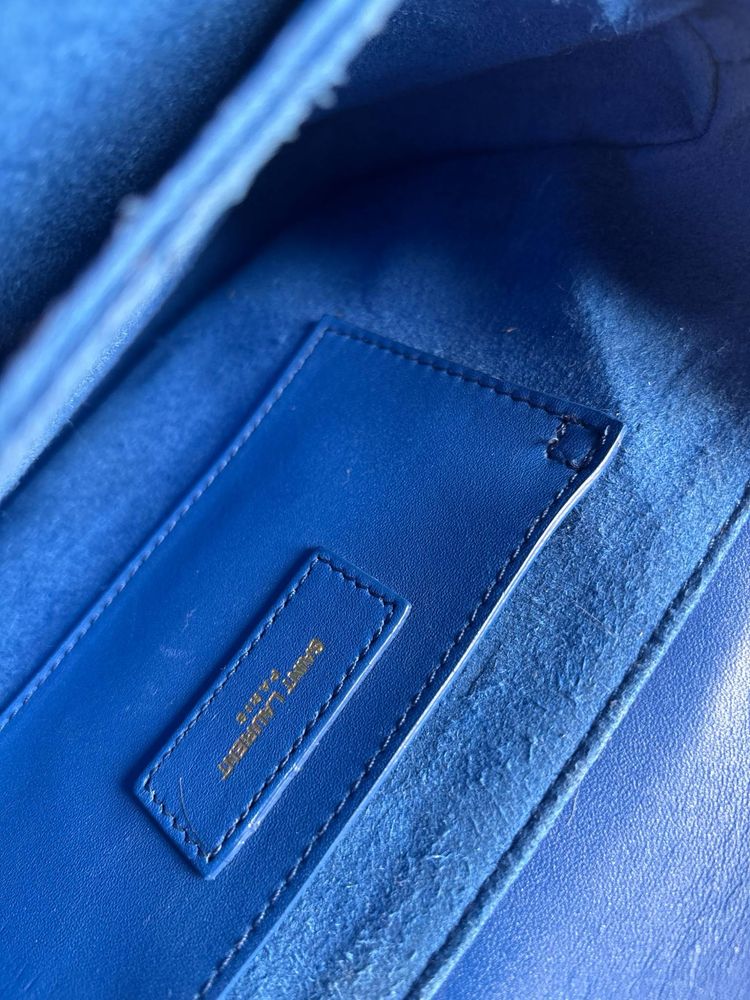 Yves Saint Laurent Blue Calfakin Leather Medium Lulu Bag