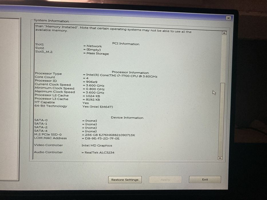 Dell OptiPlex 7050 i7-7700 RAM 16GB M.2 NVME 256GB WIRELESS ADAPTER