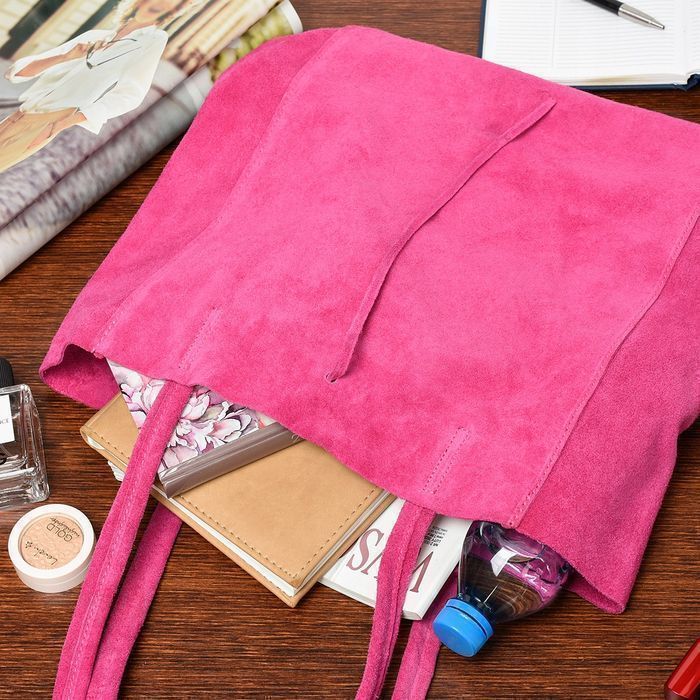 Damska Włoska Skórzana Torebka Worek Troczki fuksjowa fuchsia fuksja