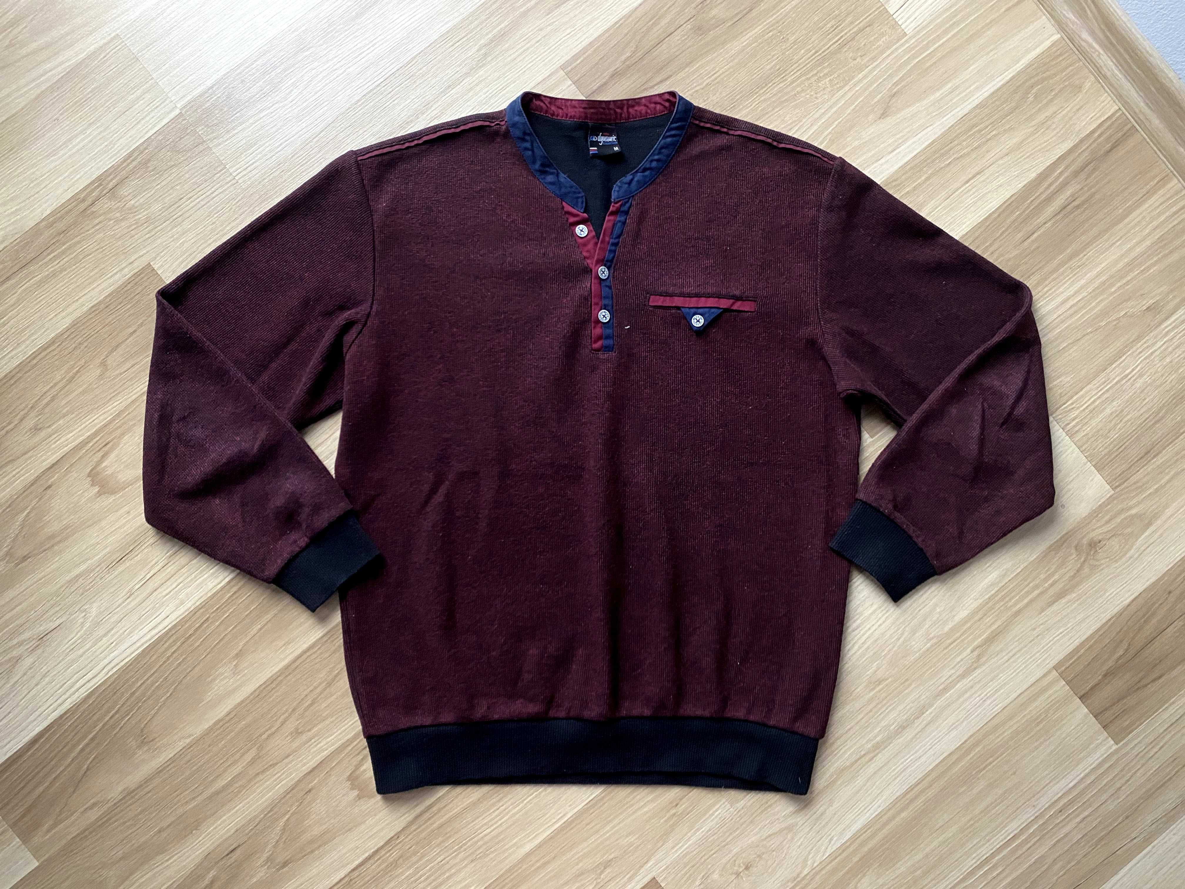 Klasyczny elegancki męski sweter bordowy z guzikami 70% bawełna M 38