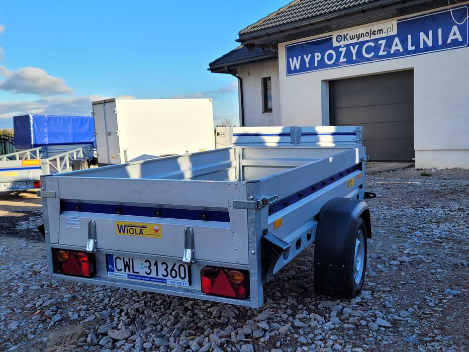 Wypożyczalnia Wynajem Przyczep WIOLA Plandeka Zdejmowane burty Mocna!