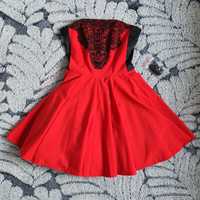 Czerwona sukienka z koronką i kamieniami+gratis bolerko.
