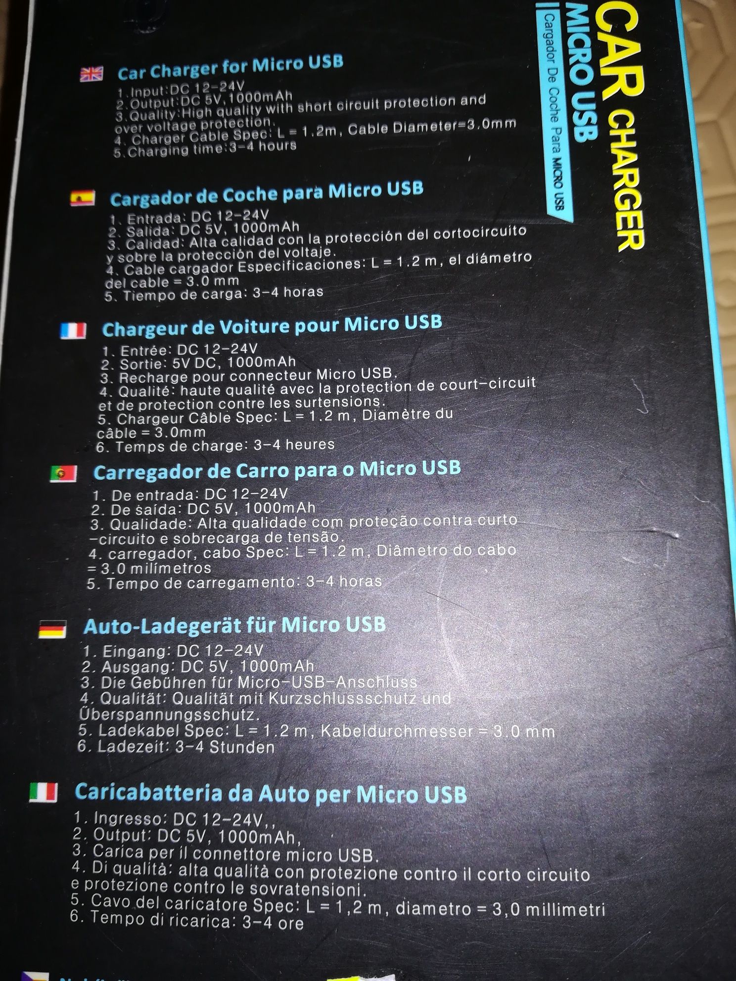 Carregador de carro para micro USB