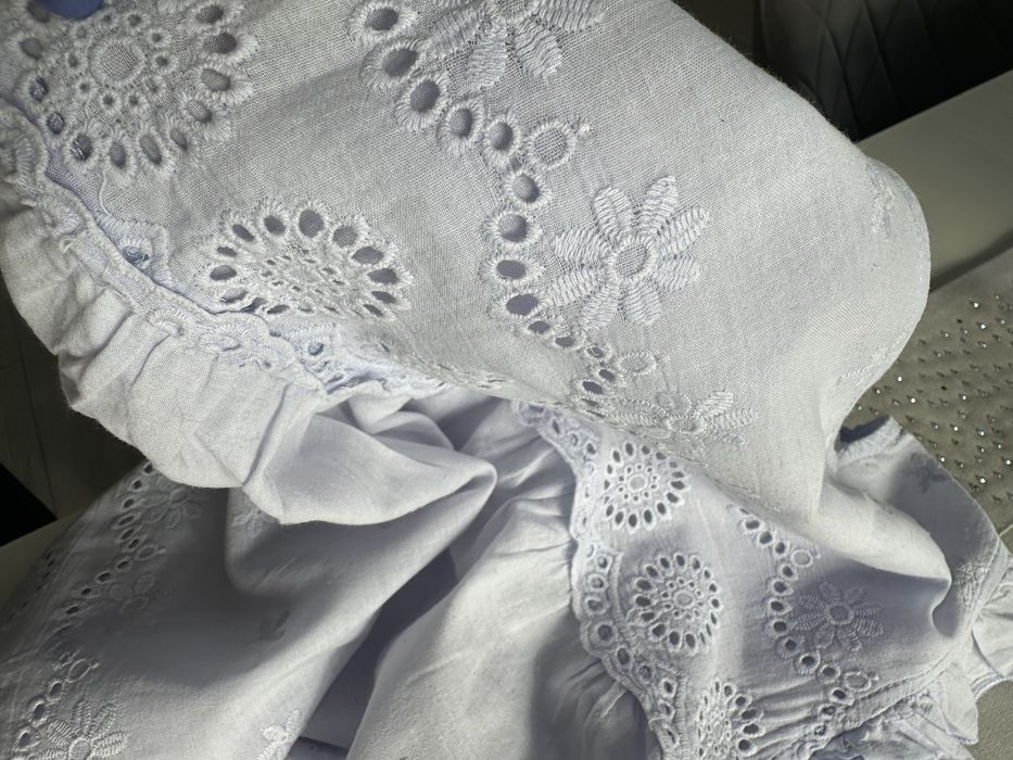 Zara niebieska bluzka tunika lato wakacje S azurowa koronka lekka