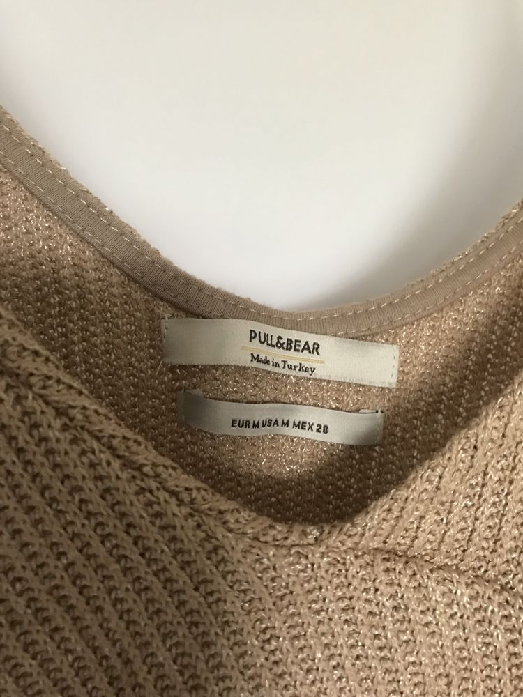 Pull & Bear bluzka top na ramiączkach złota beżowa