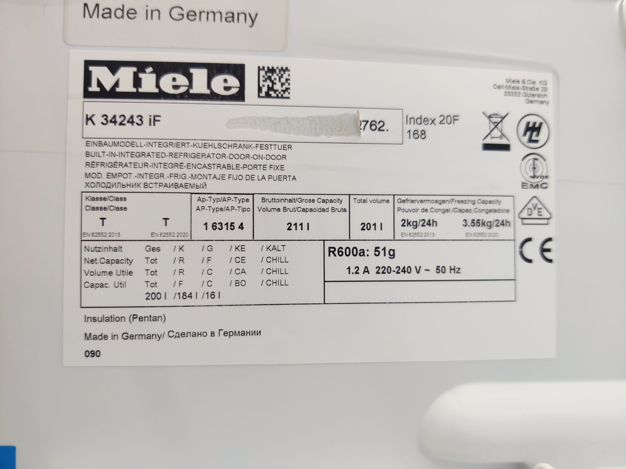 Встраиваемый холодильник Miele™ K34243 iF. Новое состояние. 2021 год.