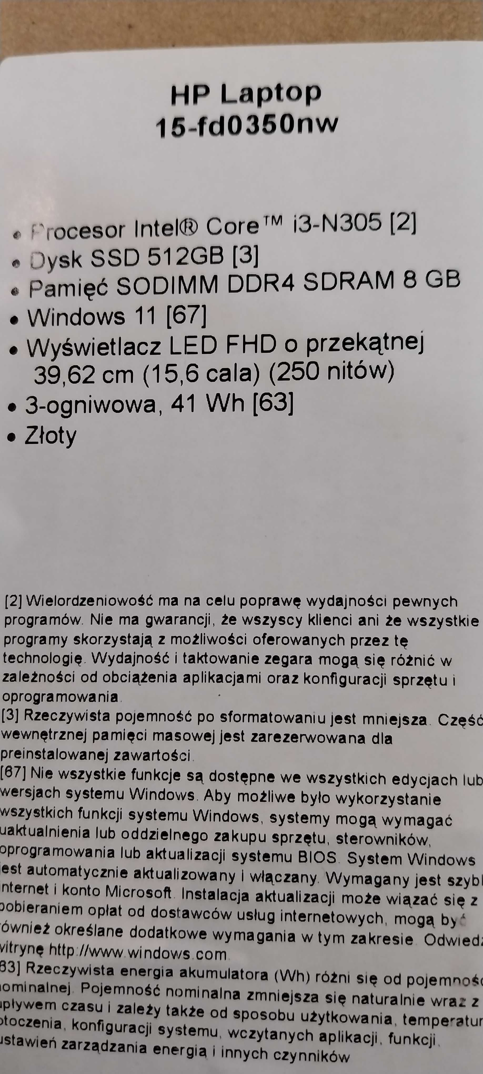 Laptop HP 15-fd0350nw