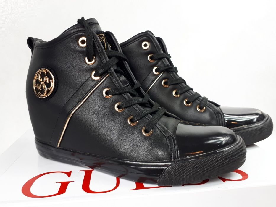 Sneakersy czarne GUESS platforma złote logo botki oryginalne 39