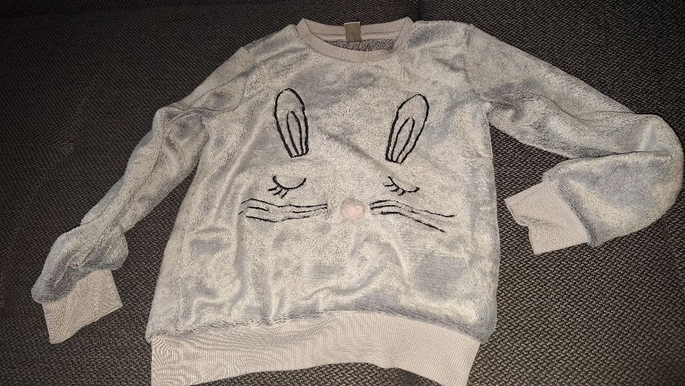 Bluza króliczek 134 pluszowa siwa dla dziewczynki