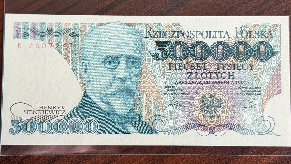 500.000 zł 1990 r. UNC 500 tys. PRL