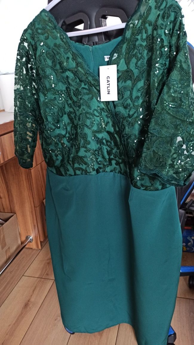 Nowa sukienka koronkowa butelkowa zieleń Catlin 54