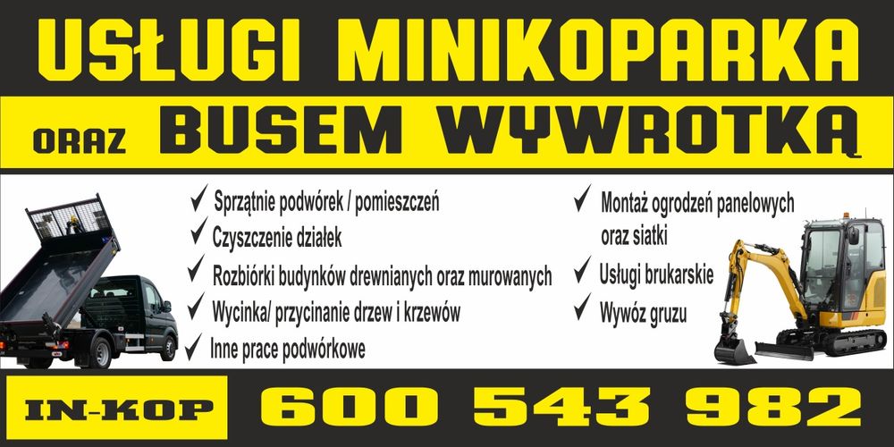 Transport busem wywrotka usługi mini koparką układanie kostki