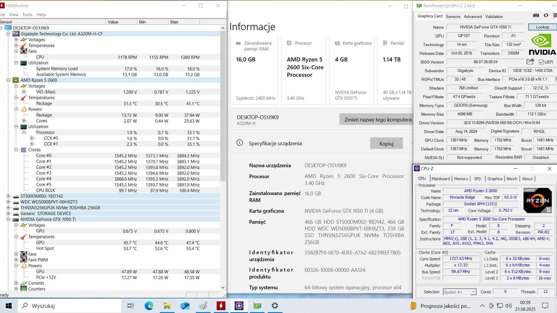 Komputer Ryzen 5 2600  16GB RAM  GTX 1050Ti  SSD - basic gaming