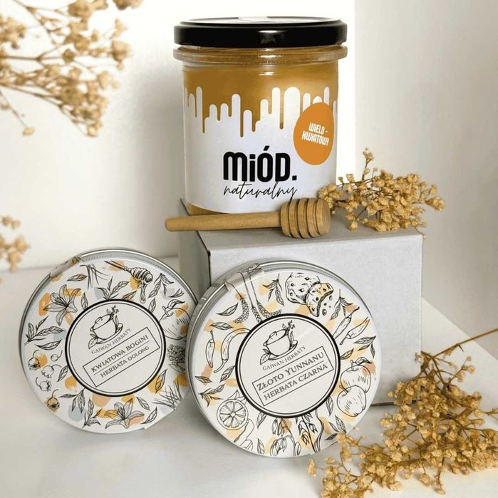 Zestaw prezentowy z herbatami i miodem