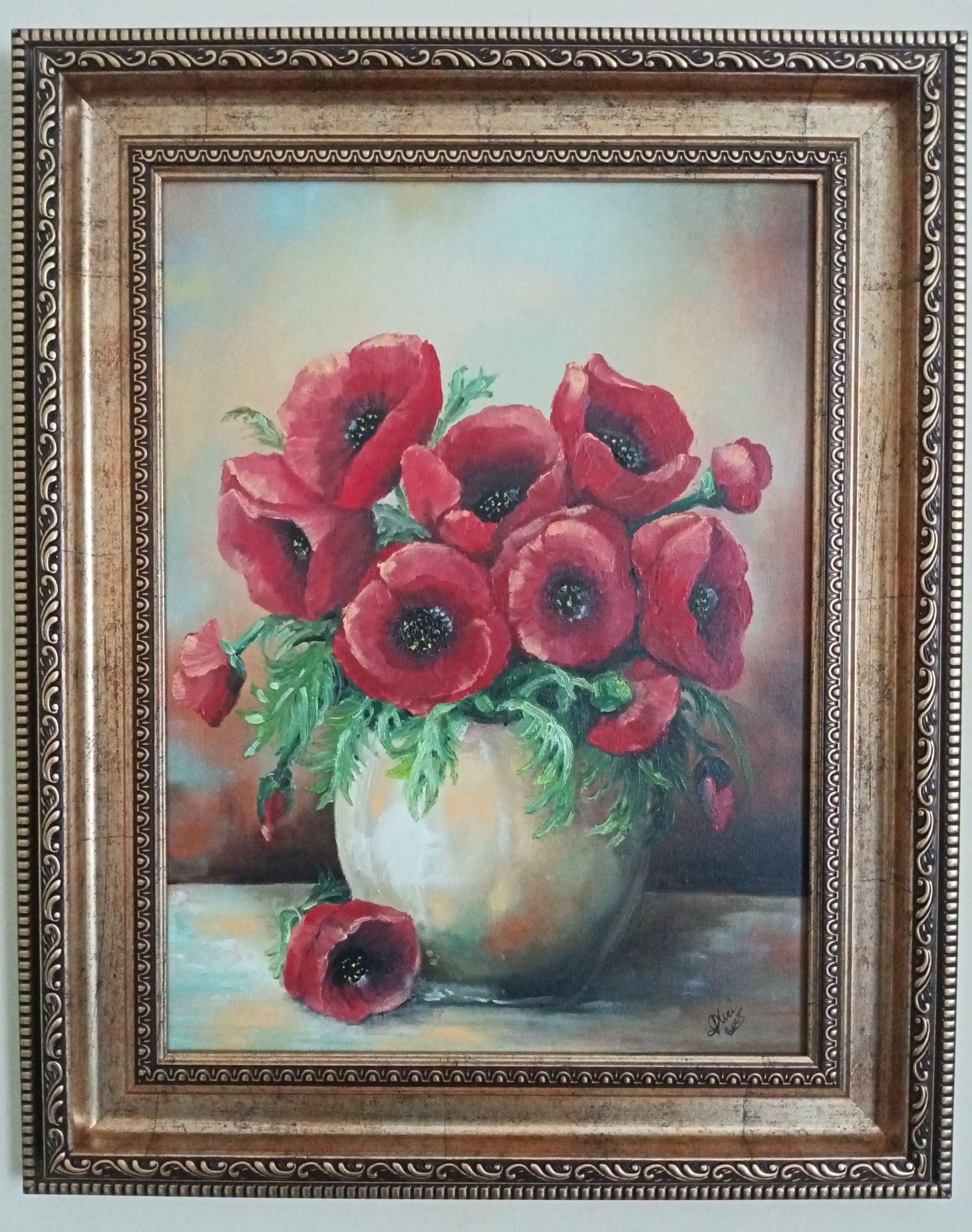 Obraz olejny Maki w złotej ramie - 42cm/52 cm