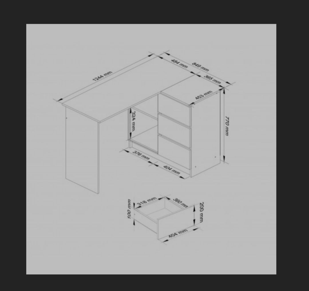 Biurko narożne duże z 3 szufladami,olcha z płyty mdf solidne -jak nowe