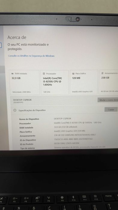 Portátil Lenovo i5 8250U 32GB RAM SSD NVMe 240GB