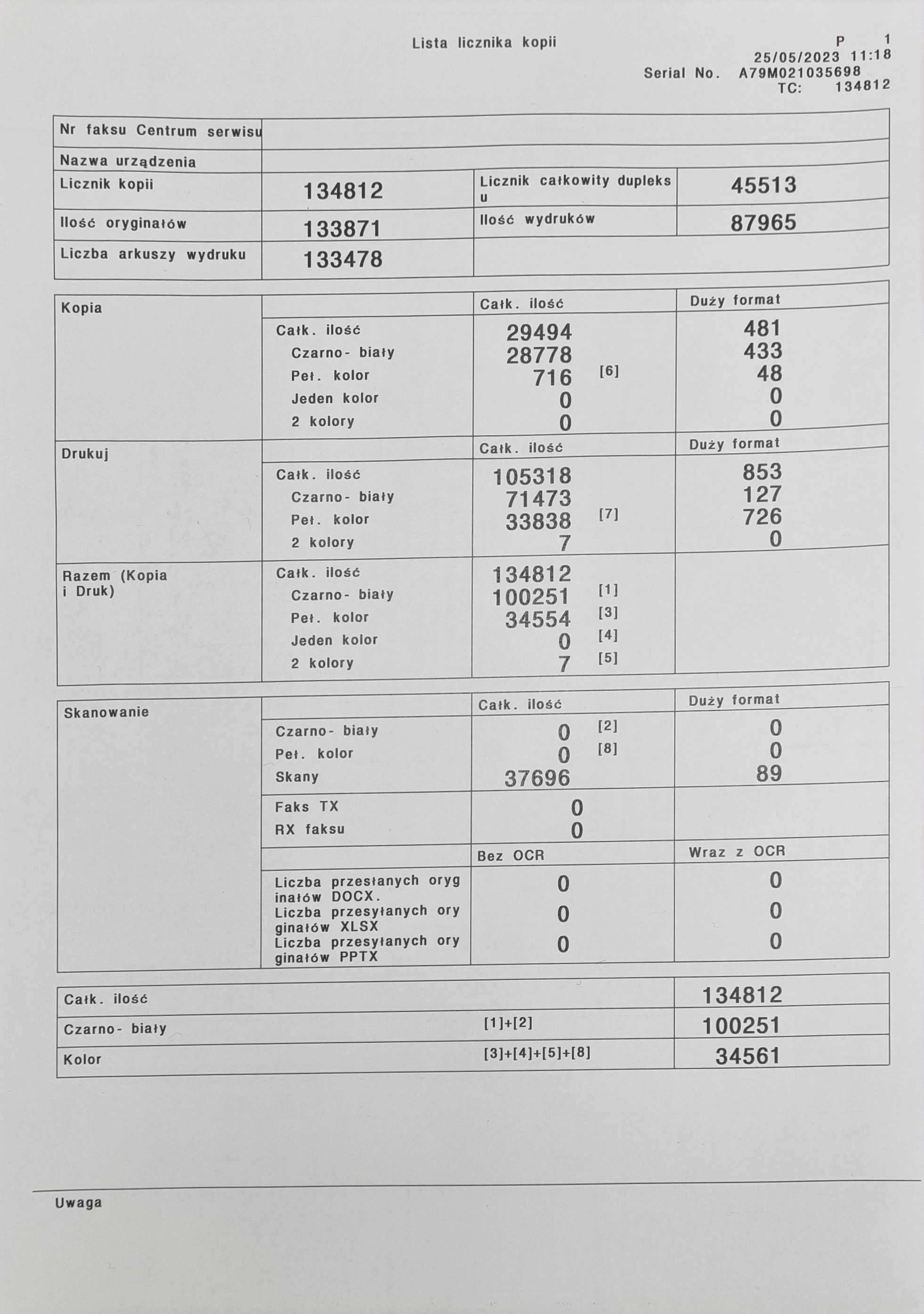 Kserokopiarka Konica Minolta Bizhub C458 + finiszer, tonery, FV23%