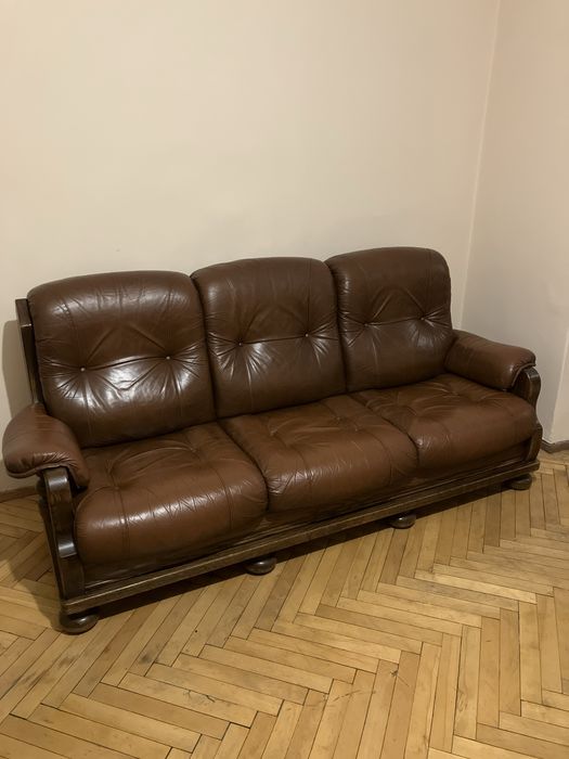 Skórzany komplet wypoczynkowy kanapa i dwa fotele