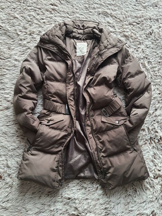Oliwkowy puchowy płaszcz zimowy, ocieplany Esprit XS/34 real down
