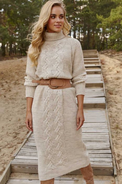 Sukienka SWETERKOWA sweter midi za kolano golf SPLOT WARKOCZ 40 42