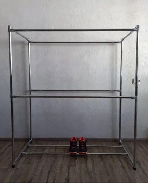 Вешалка стойка для одежды с полкой для обуви двойная металл