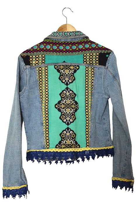 Cudna jeansowa dżinsowa kurtka katana boho hippie gipiura S M 36 38