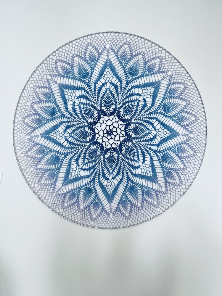 Boho mandala ścienna łapacz snów niebieski fioletowy 100cm rękodzieło