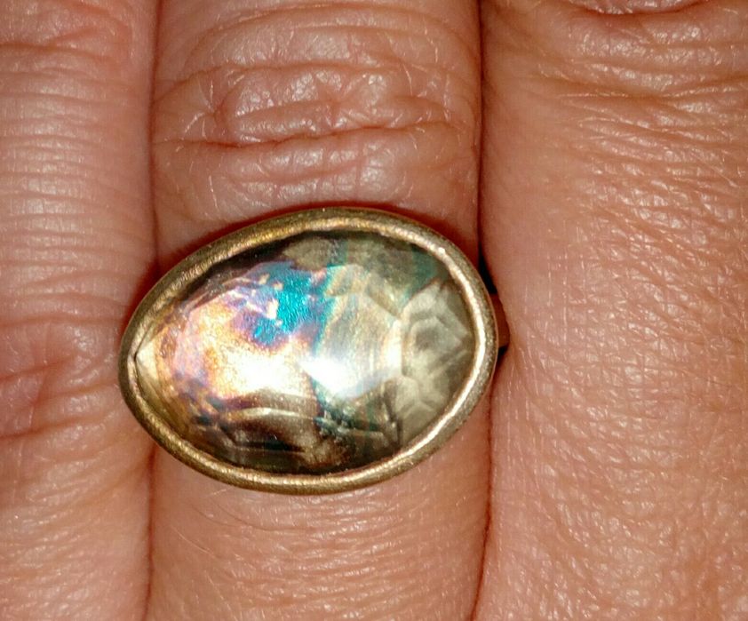 Pierścionek srebro oksydowane złocony kwarc 925