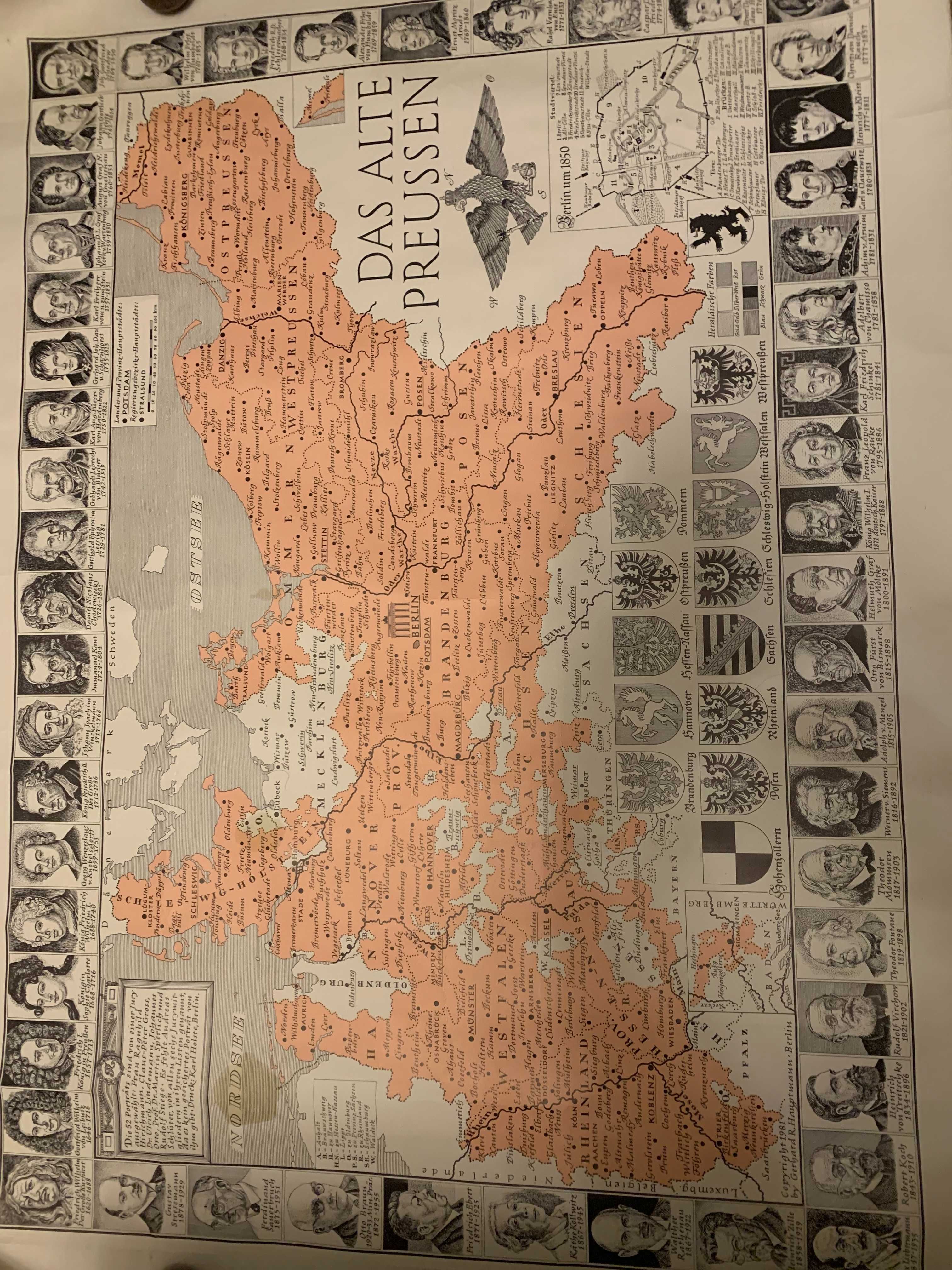 Mapa Prusy XIX wiek wymiary 70 x 100 cm