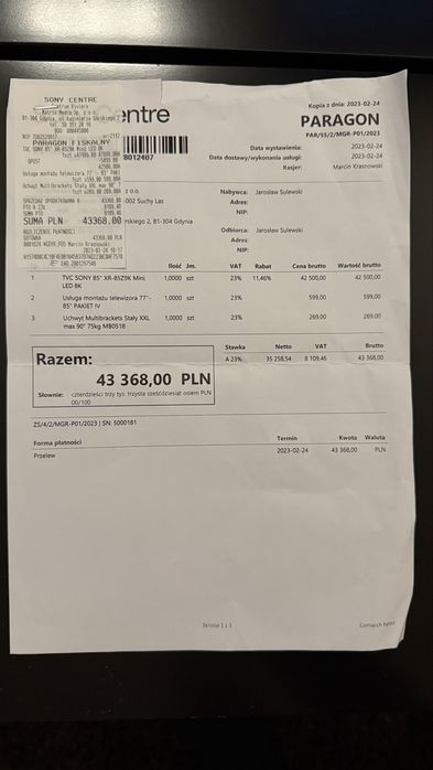 TV Sony 8K UHD 85” XR-85Z9K Mini Led -65% wyprzedaż telewizor