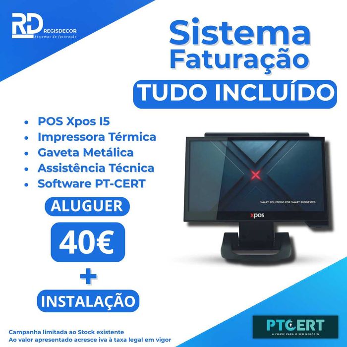 ALUGUER POS TUDO INCLUÍDO, XPOS I5, Software PT-CERT, POS