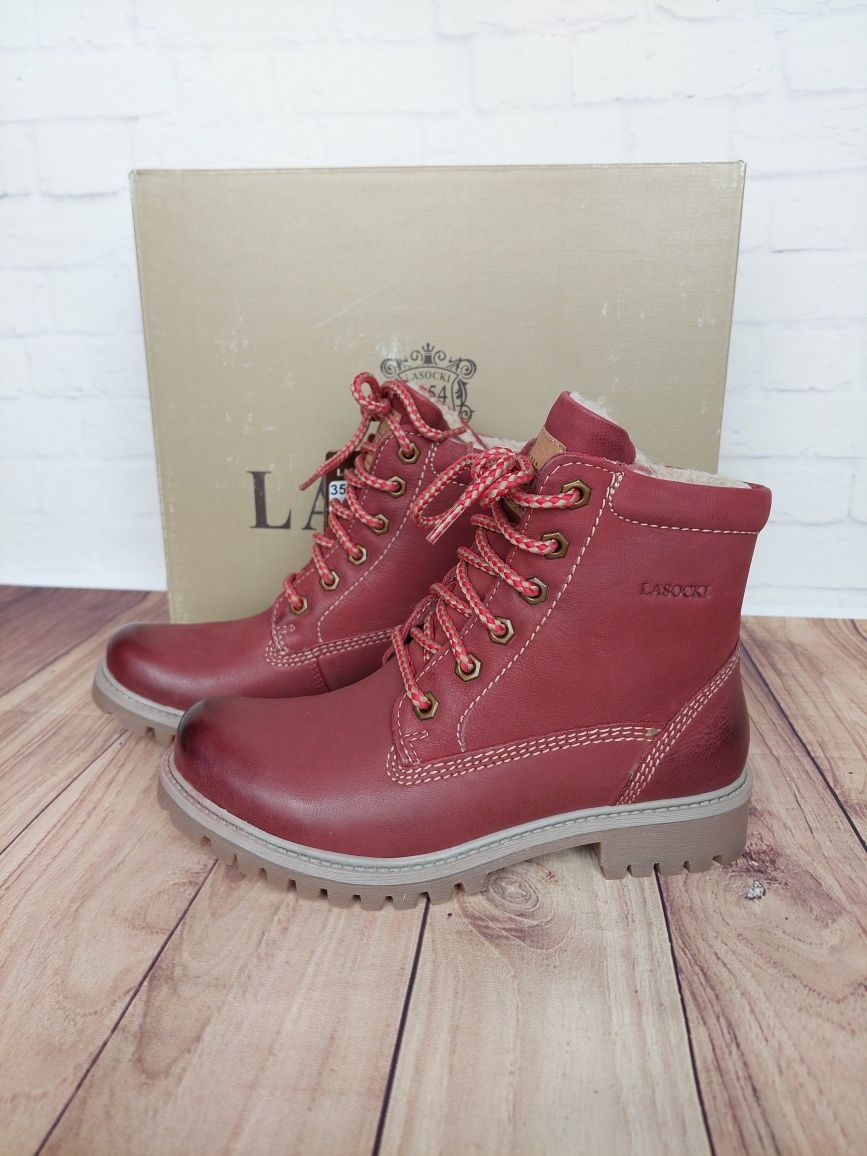 Trapery damskie Lasocki skóra naturalna kozaki botki buty zimowe 35 23