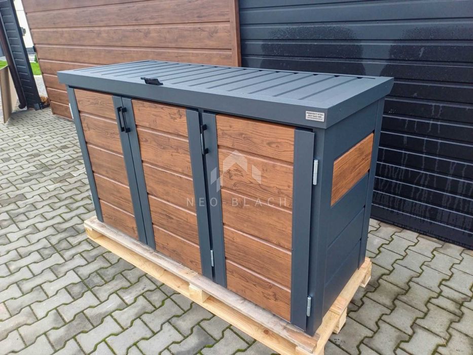 Zabudowa Koszy Na Śmieci Wiata  Obudowa 177X65X110 Cm 3X120L  Nb423