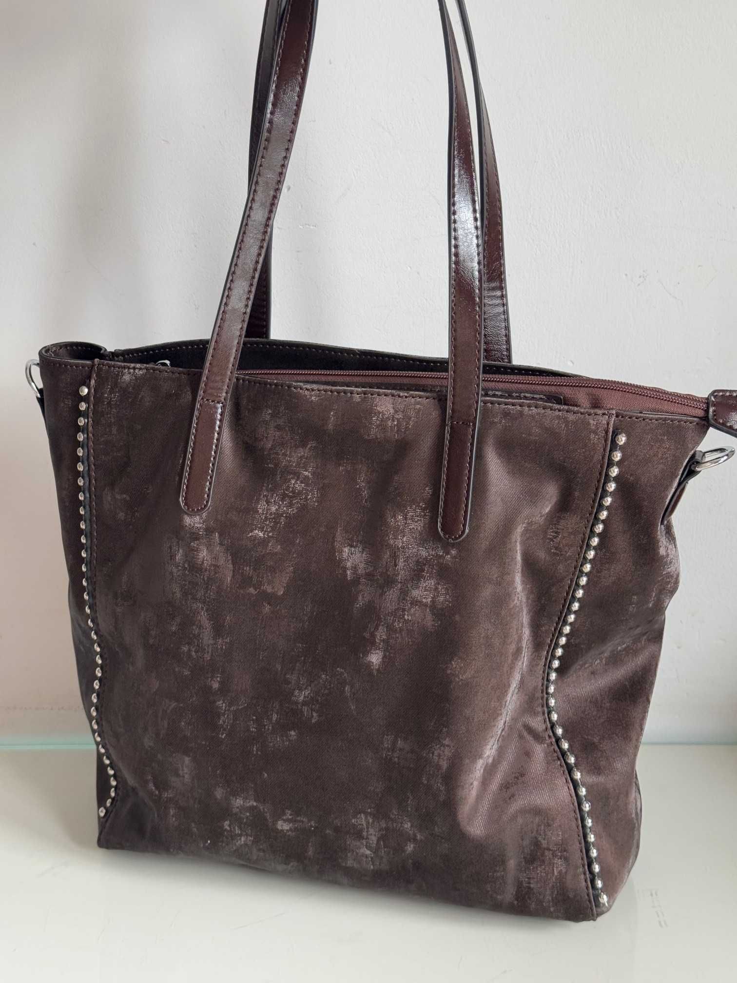 Torebka Ines Delaure torebka shopper brązowa duża miękki materiał