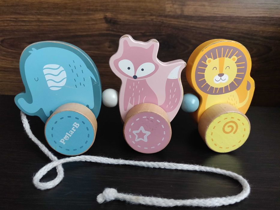 Деревянная каталка Viga Toys PolarB зверята (лев, лисичка. слон)
