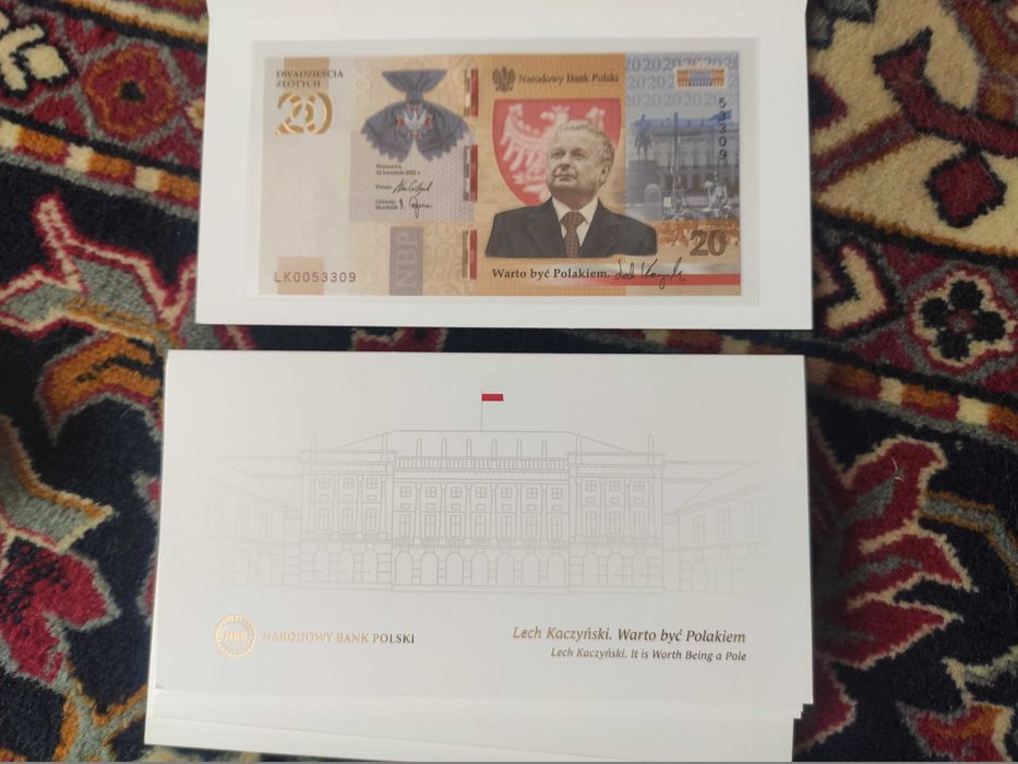 Banknot kolekcjonerski 20 zł. Lech Kaczyński Warto być Polakiem  UNC