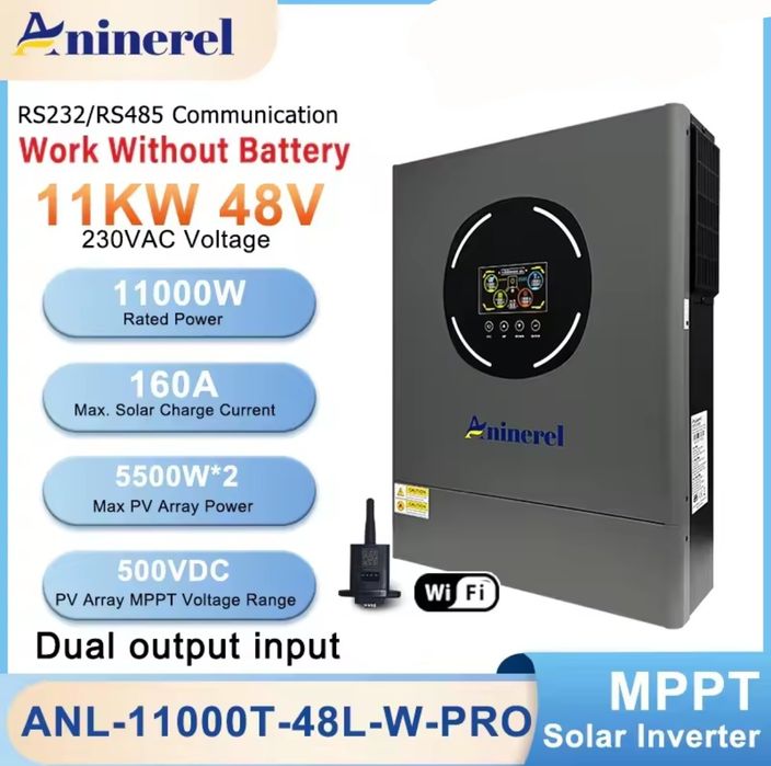 Aninerel НОВА версія! Anenji 11000W 48V Інвертор  гібридний WIFI