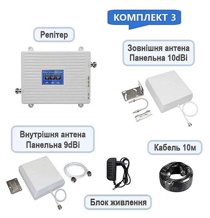 Репітер 900+1800+2100 Підсилювач мобільного зв'язку, інтернету 4G LTE