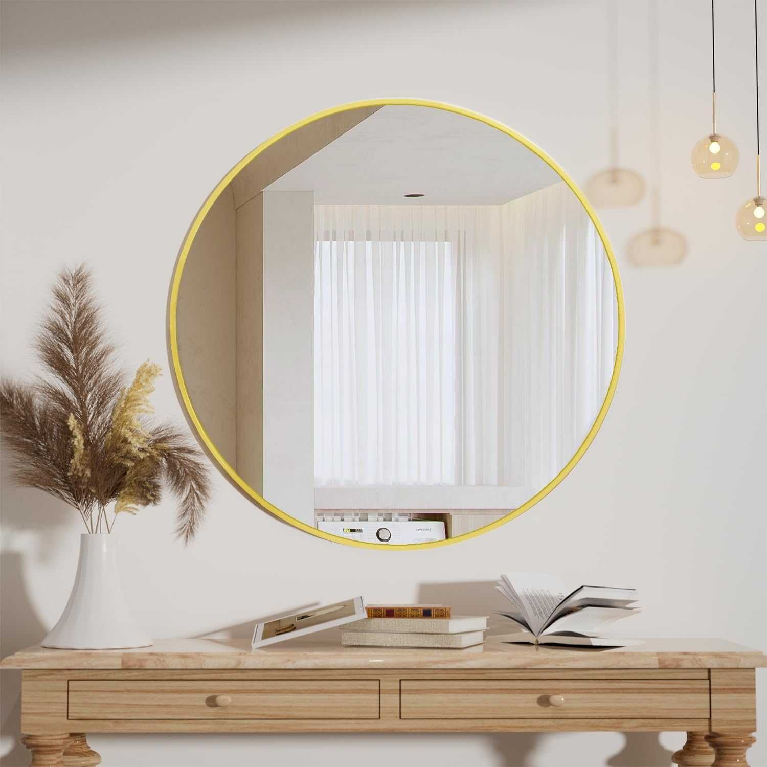 Okrągłe Lustro Ścienne 50 Cm Ze Złotą Ramą Do Łazienki Sypialni Loft