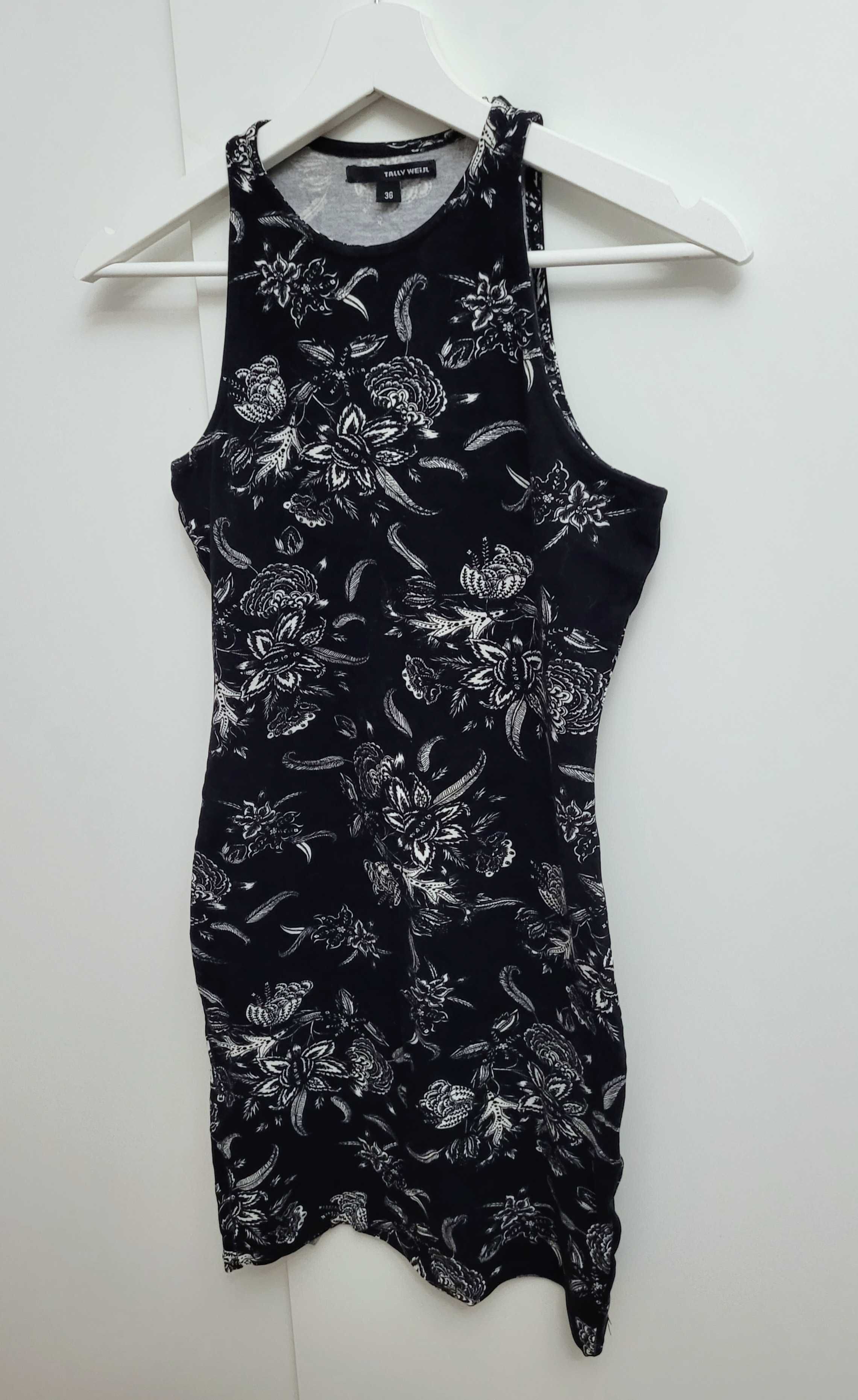 Tally Weijl sukienka czarna w kwiaty bodycon dopasowana mini S 36