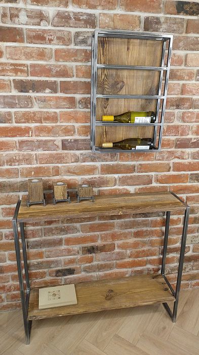 Konsola i stojak na wino loft – stare drewno i stal, transport gratis