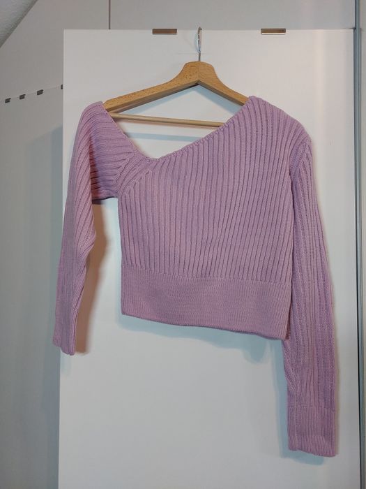 Fioletowy sweter 36/S krótki sweter na jedno ramię 36/S sweterek lila