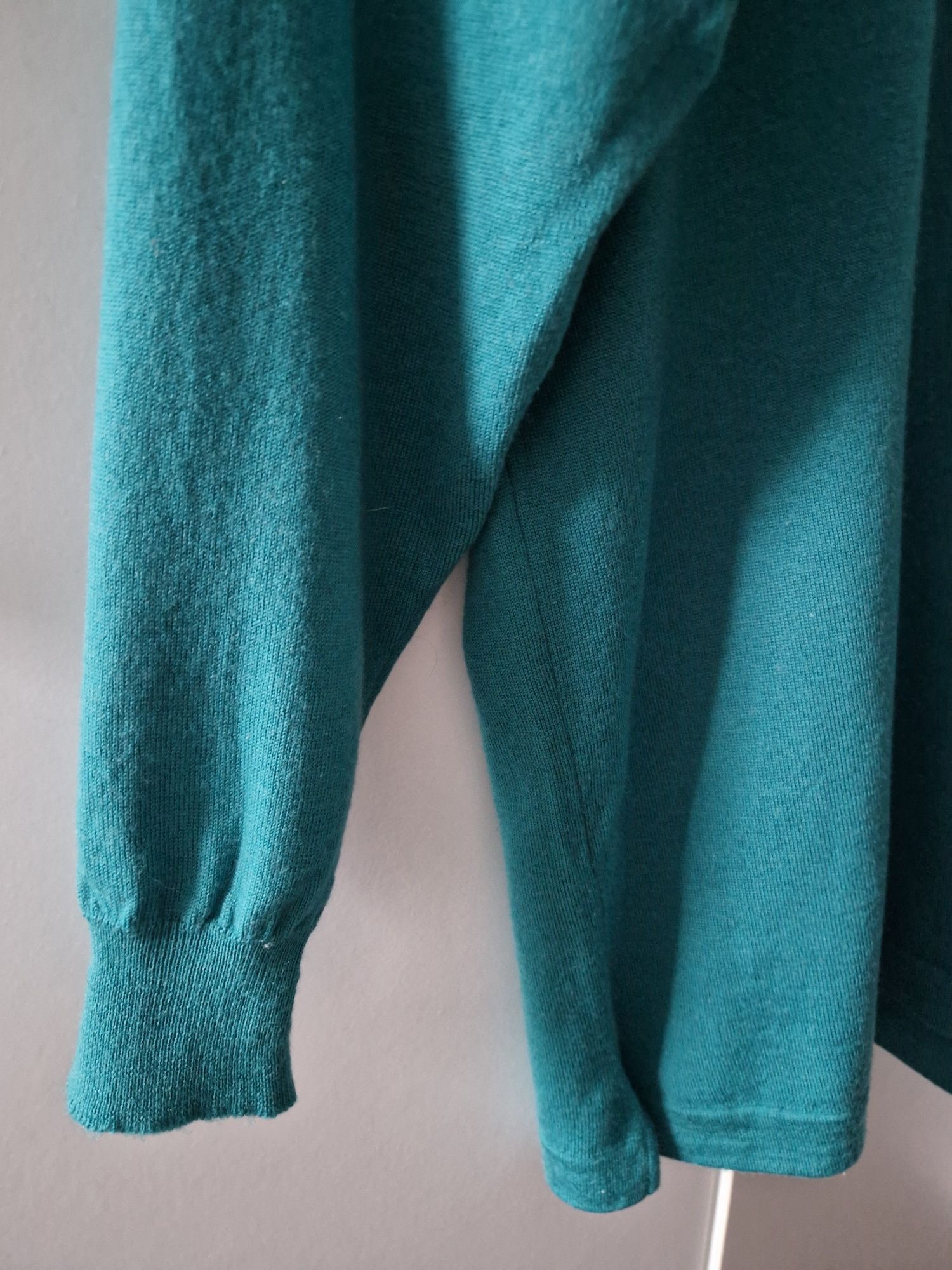 Miękki turkusowy sweter z 100% wełny dziewiczej, L/XL, klasyczny, casu